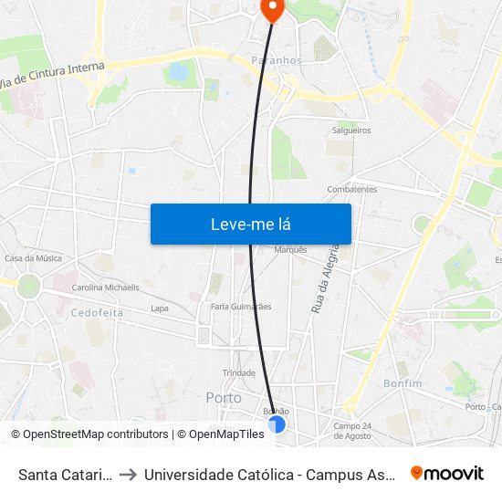 Santa Catarina to Universidade Católica - Campus Asprela map