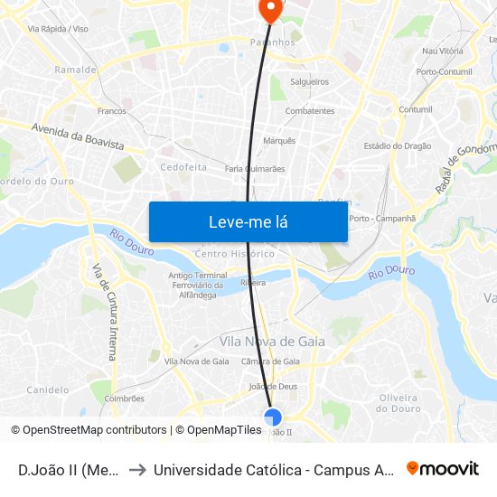 D.João II (Metro) to Universidade Católica - Campus Asprela map