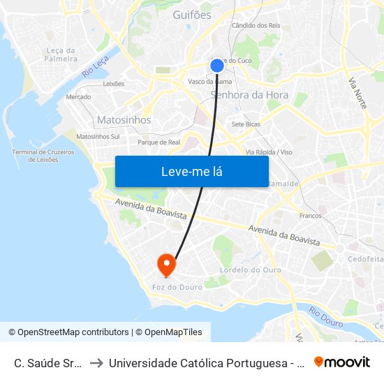 C. Saúde Sra. da Hora to Universidade Católica Portuguesa - Centro Regional do Porto map