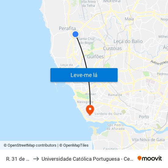 R. 31 de Janeiro to Universidade Católica Portuguesa - Centro Regional do Porto map