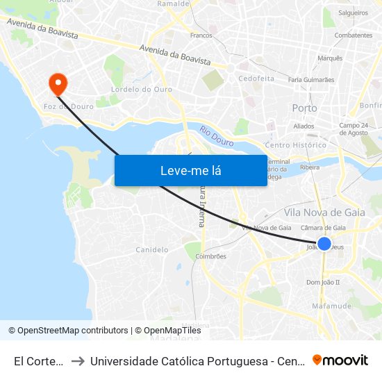 El Corte Inglés to Universidade Católica Portuguesa - Centro Regional do Porto map