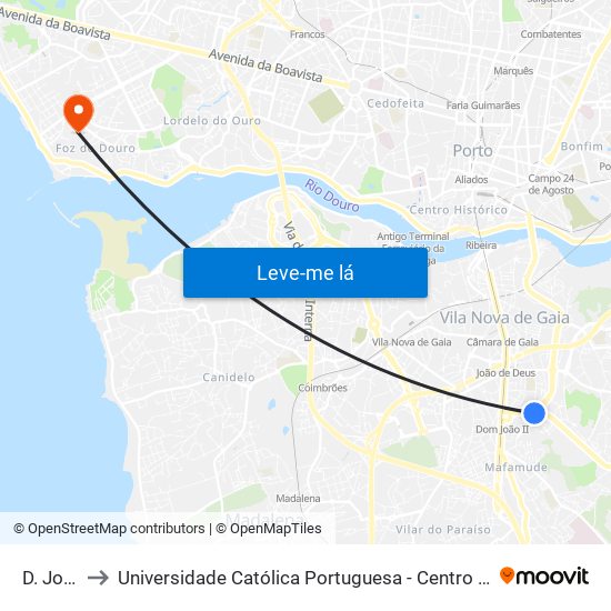 D. João II to Universidade Católica Portuguesa - Centro Regional do Porto map