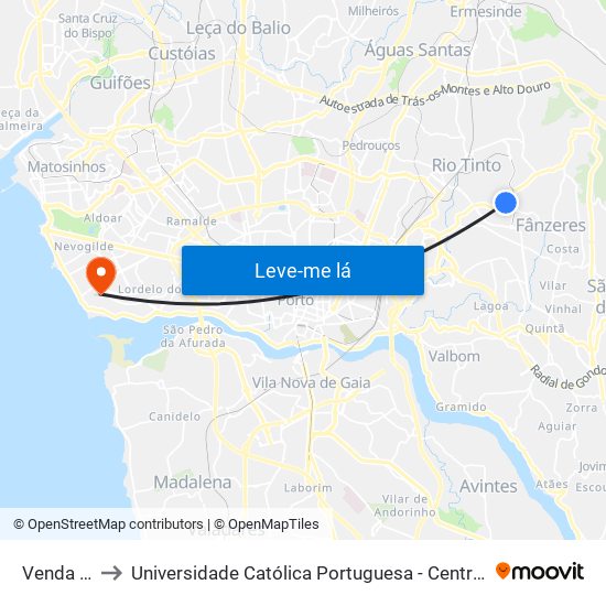 Venda Nova to Universidade Católica Portuguesa - Centro Regional do Porto map