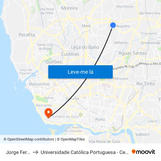 Jorge Ferreirinha to Universidade Católica Portuguesa - Centro Regional do Porto map