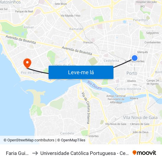 Faria Guimarães to Universidade Católica Portuguesa - Centro Regional do Porto map