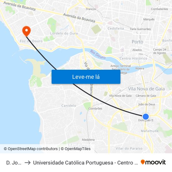 D. João II to Universidade Católica Portuguesa - Centro Regional do Porto map