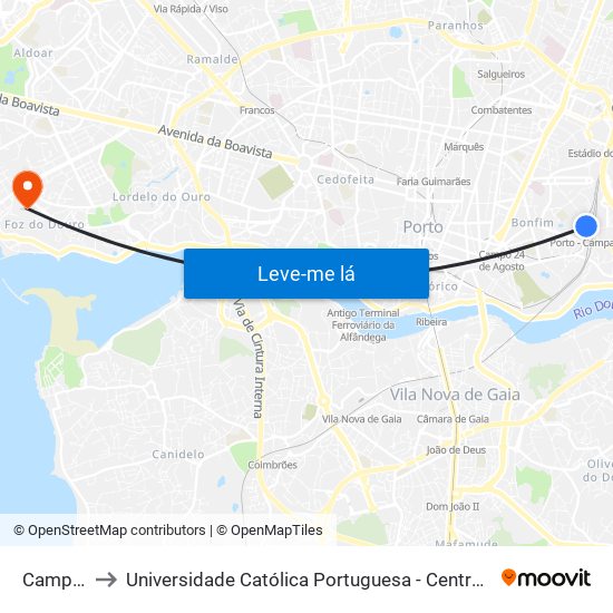 Campanhã to Universidade Católica Portuguesa - Centro Regional do Porto map