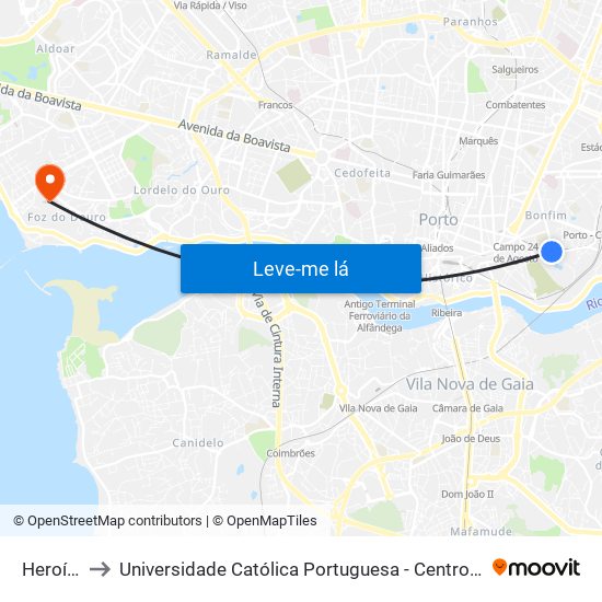 Heroísmo to Universidade Católica Portuguesa - Centro Regional do Porto map