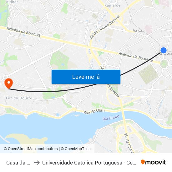 Casa da Música to Universidade Católica Portuguesa - Centro Regional do Porto map