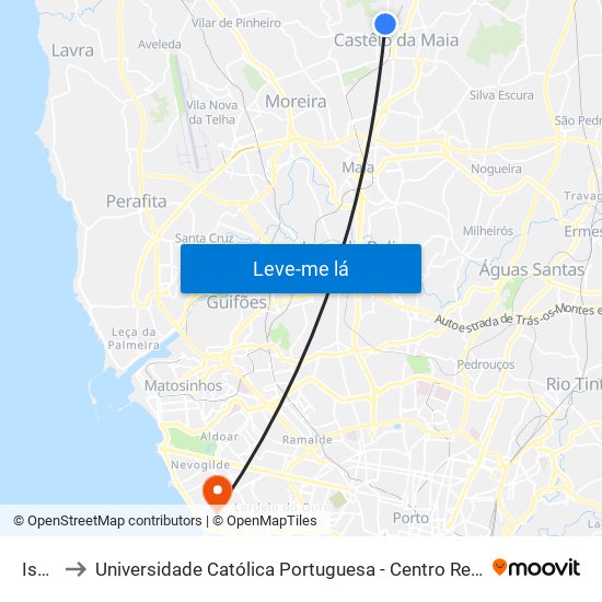 Ismai to Universidade Católica Portuguesa - Centro Regional do Porto map