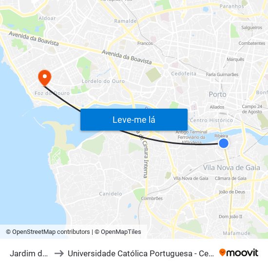Jardim do Morro to Universidade Católica Portuguesa - Centro Regional do Porto map