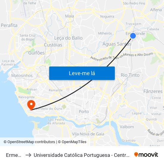 Ermesinde to Universidade Católica Portuguesa - Centro Regional do Porto map