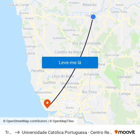 Trofa to Universidade Católica Portuguesa - Centro Regional do Porto map