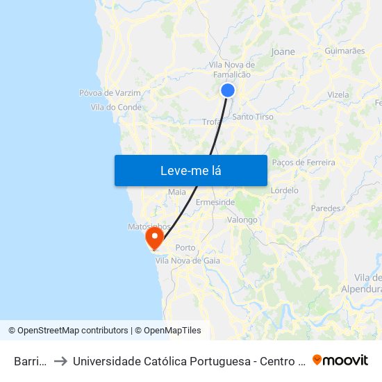 Barrimau to Universidade Católica Portuguesa - Centro Regional do Porto map