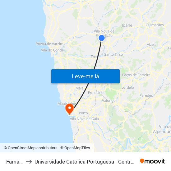 Famalicão to Universidade Católica Portuguesa - Centro Regional do Porto map