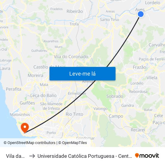 Vila das Aves to Universidade Católica Portuguesa - Centro Regional do Porto map