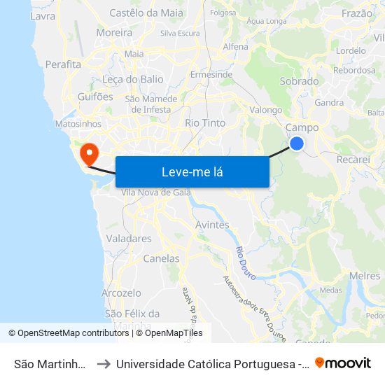 São Martinho do Campo to Universidade Católica Portuguesa - Centro Regional do Porto map