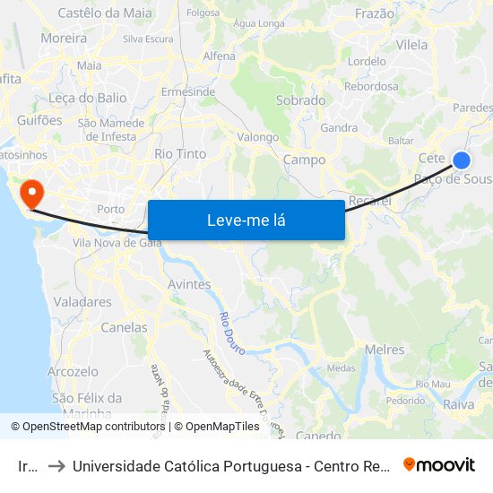 Irivo to Universidade Católica Portuguesa - Centro Regional do Porto map