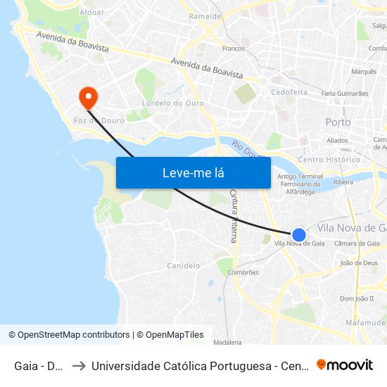 Gaia - Devesas to Universidade Católica Portuguesa - Centro Regional do Porto map