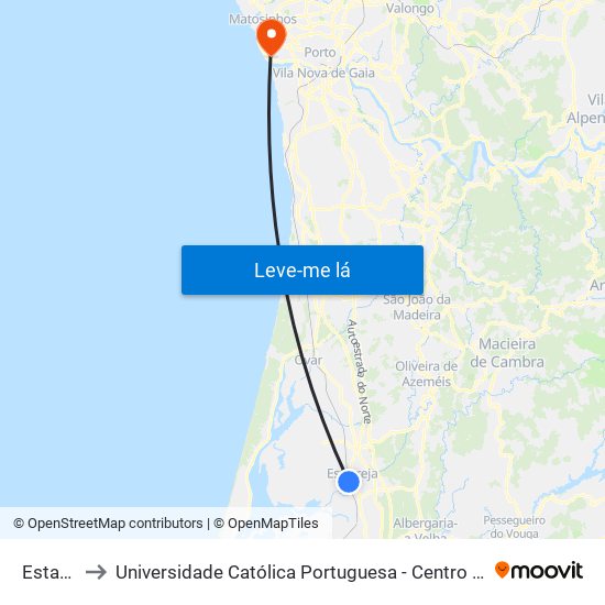 Estarreja to Universidade Católica Portuguesa - Centro Regional do Porto map