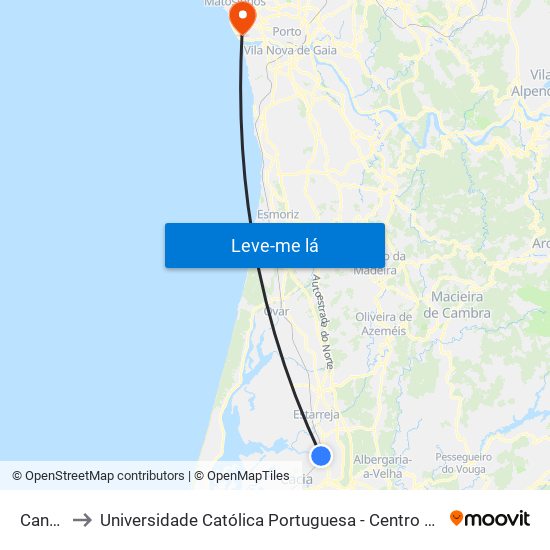 Canelas to Universidade Católica Portuguesa - Centro Regional do Porto map