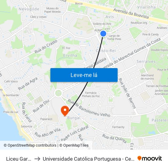 Liceu Garcia Orta to Universidade Católica Portuguesa - Centro Regional do Porto map