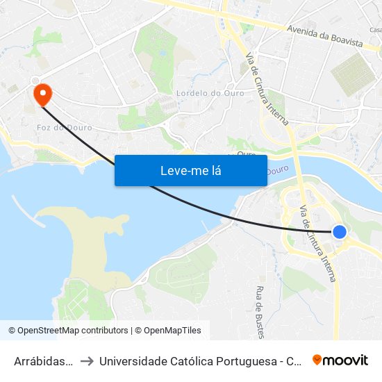 Arrábidashopping to Universidade Católica Portuguesa - Centro Regional do Porto map