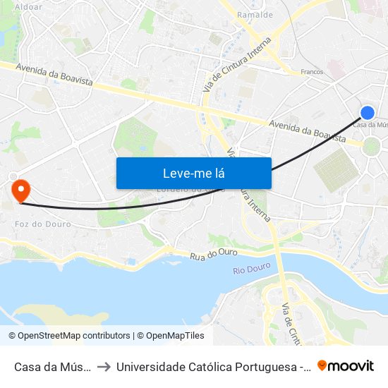 Casa da Música (Metro) to Universidade Católica Portuguesa - Centro Regional do Porto map