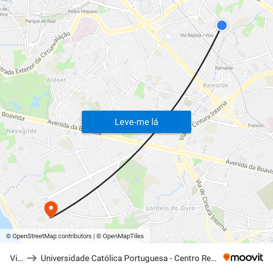 Viso to Universidade Católica Portuguesa - Centro Regional do Porto map