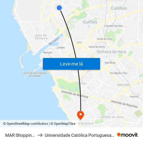 Mar Shopping Nascente to Universidade Católica Portuguesa - Centro Regional do Porto map