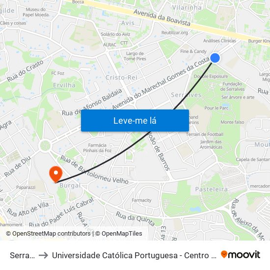 Serralves to Universidade Católica Portuguesa - Centro Regional do Porto map