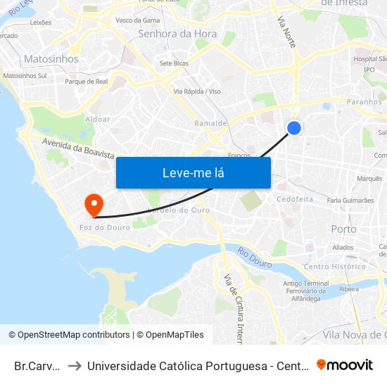Br.Carvalhido to Universidade Católica Portuguesa - Centro Regional do Porto map