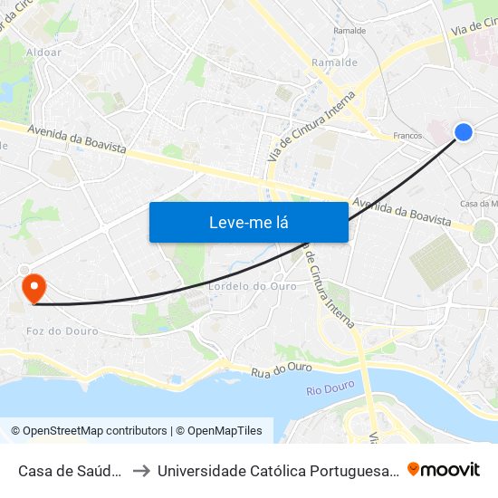 Casa de Saúde da Boavista to Universidade Católica Portuguesa - Centro Regional do Porto map