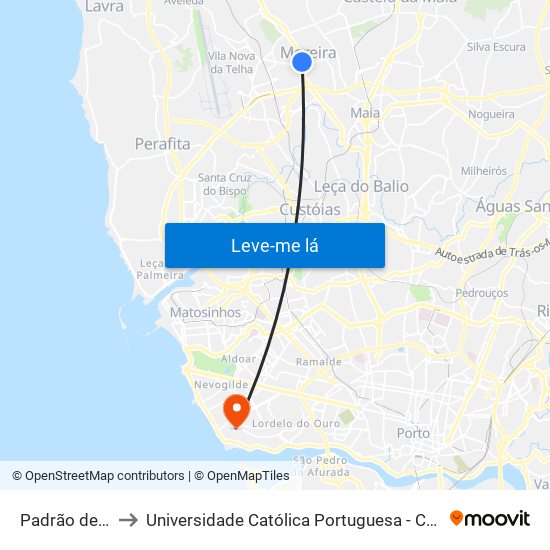 Padrão Moreira to Universidade Católica Portuguesa - Centro Regional do Porto map