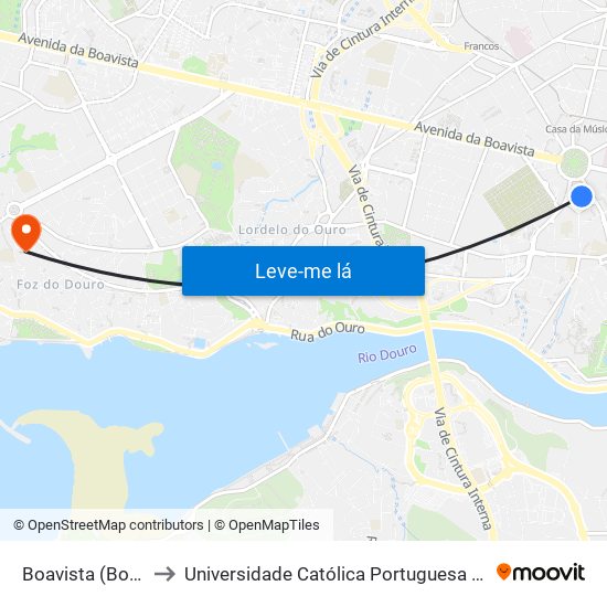 Boavista (Bom Sucesso) to Universidade Católica Portuguesa - Centro Regional do Porto map