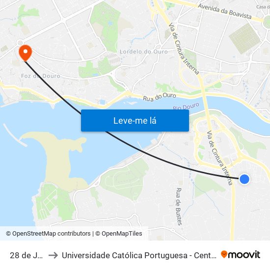 28 de Janeiro to Universidade Católica Portuguesa - Centro Regional do Porto map