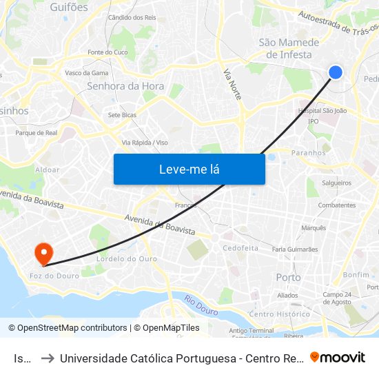 Iscap to Universidade Católica Portuguesa - Centro Regional do Porto map