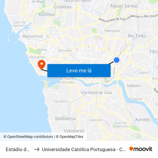 Estádio do Dragão to Universidade Católica Portuguesa - Centro Regional do Porto map