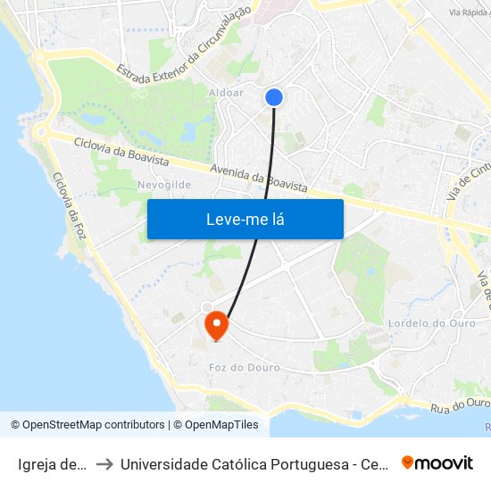 Igreja de Aldoar to Universidade Católica Portuguesa - Centro Regional do Porto map