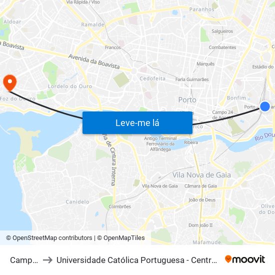 Campanhã to Universidade Católica Portuguesa - Centro Regional do Porto map