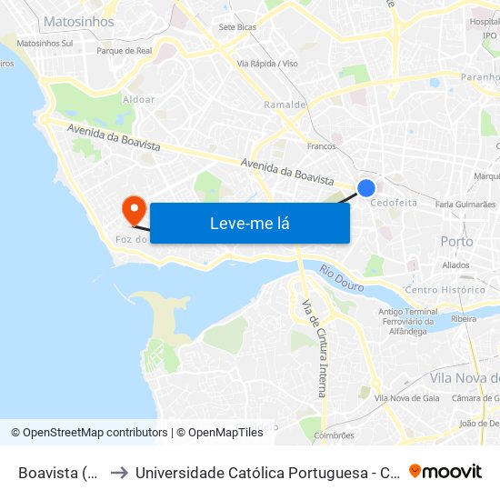 Boavista (Correios) to Universidade Católica Portuguesa - Centro Regional do Porto map