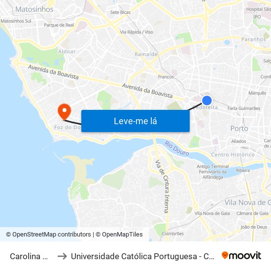 Carolina Michaëlis to Universidade Católica Portuguesa - Centro Regional do Porto map