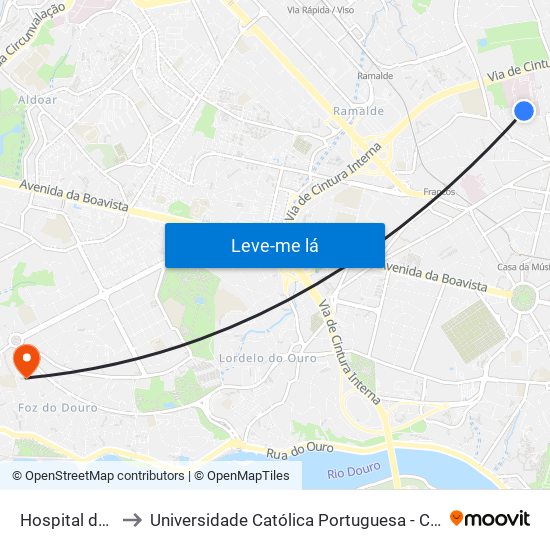 Hospital da Prelada to Universidade Católica Portuguesa - Centro Regional do Porto map