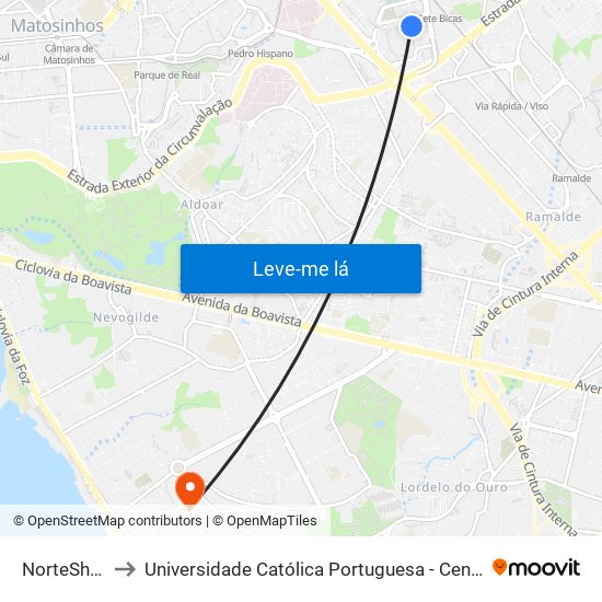 Norteshopping to Universidade Católica Portuguesa - Centro Regional do Porto map