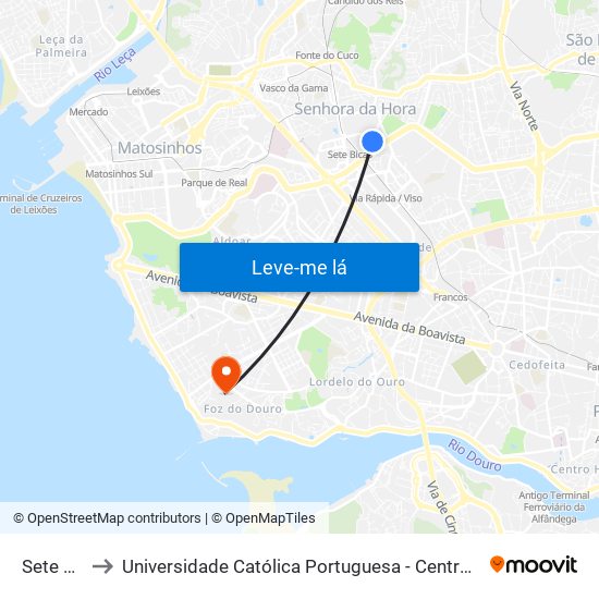 Sete Bicas to Universidade Católica Portuguesa - Centro Regional do Porto map