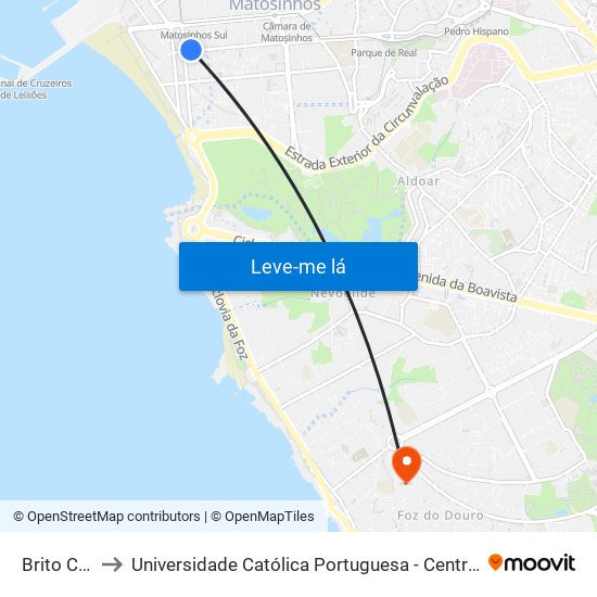 Brito Capelo to Universidade Católica Portuguesa - Centro Regional do Porto map