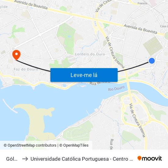 Gólgota to Universidade Católica Portuguesa - Centro Regional do Porto map