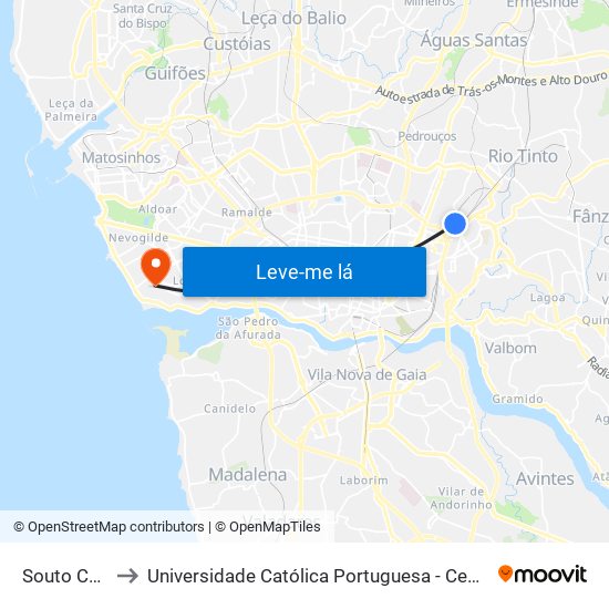 Souto Contumil to Universidade Católica Portuguesa - Centro Regional do Porto map