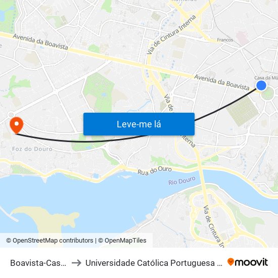 Boavista-Casa da Música to Universidade Católica Portuguesa - Centro Regional do Porto map