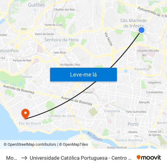 Moalde to Universidade Católica Portuguesa - Centro Regional do Porto map